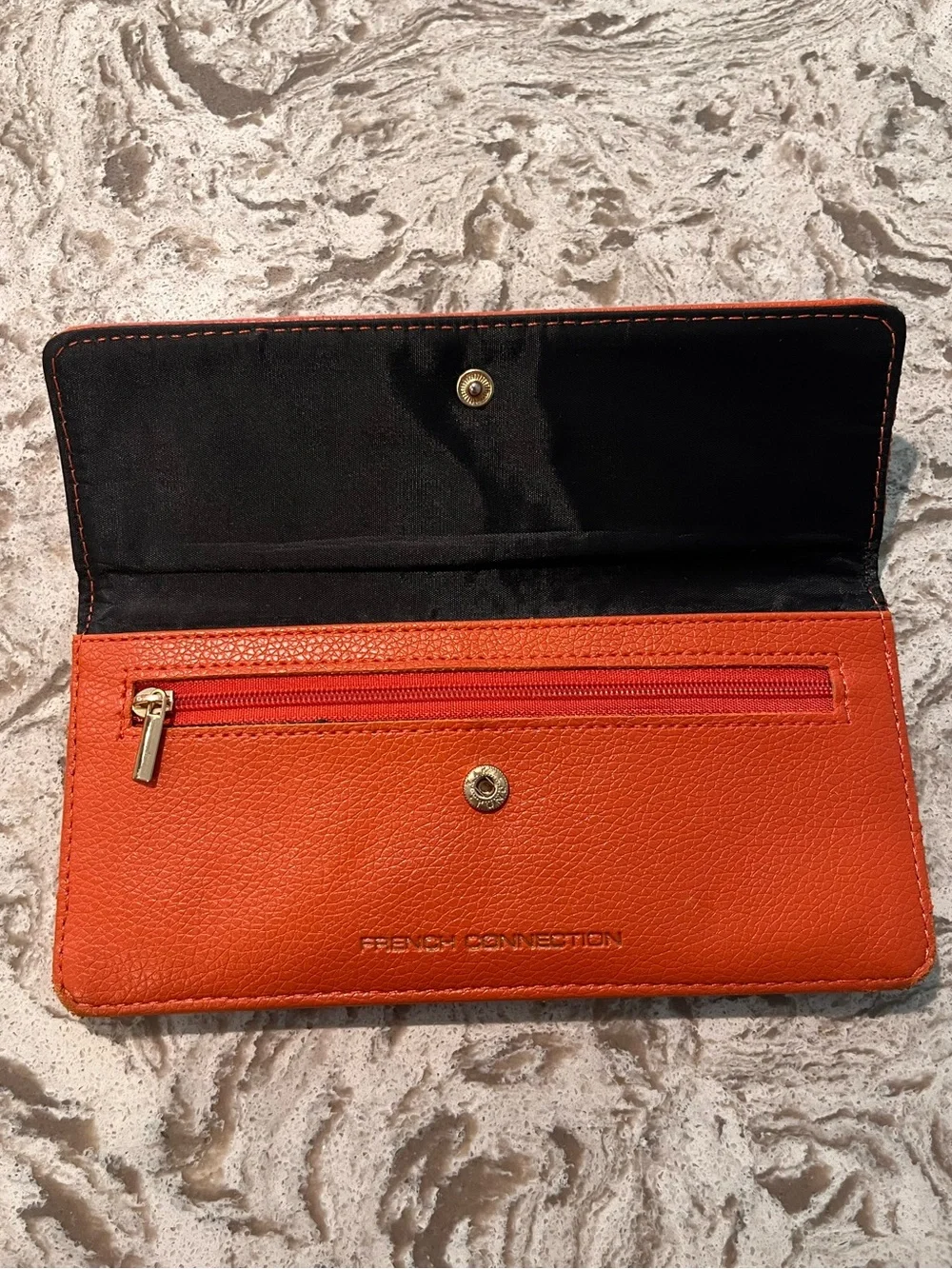 French Connection Pebbled Leather Fold-Over Wallet in Orange